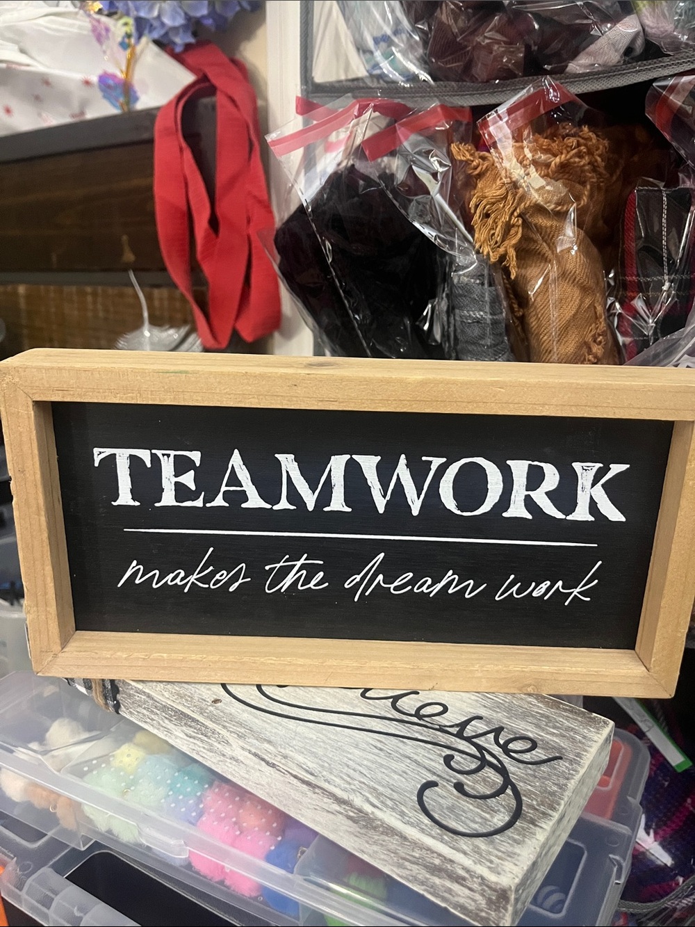 Hobby Lobby TEAMWORK Framed Sign - Black & Natural Wood 441